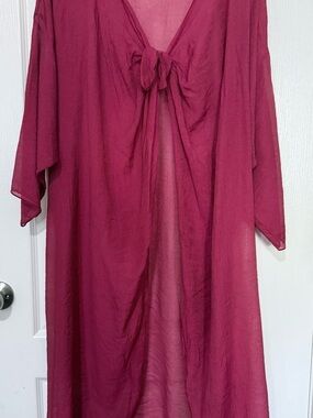 LuLaRoe Sheer Tie-Front Tunic in Berry